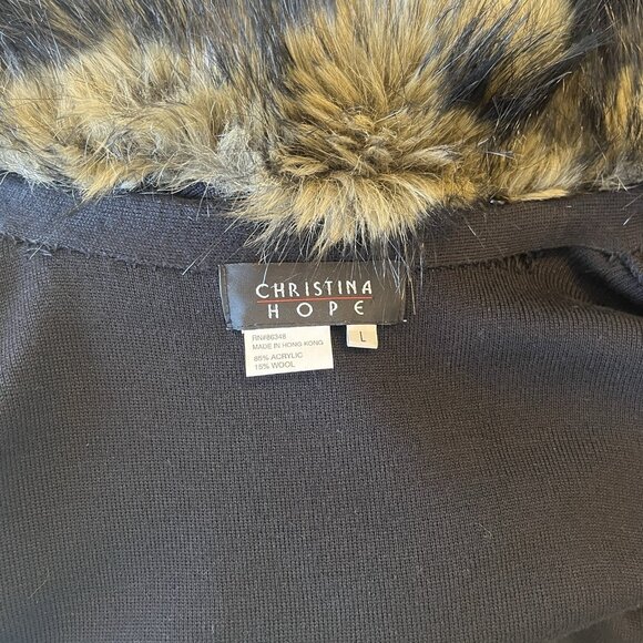 Vtg Penny Lane Style Long Cardigan Sweater Duster Faux Fur Collar Acrylic Wool L - Picture 4 of 16